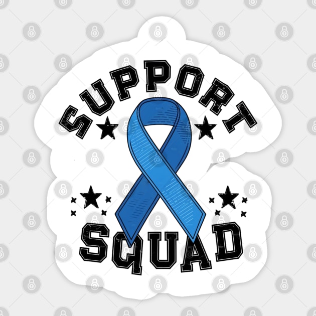 Colon Cancer Awareness " Support Squad " Blue Ribbon Sticker by Pixel Threads 